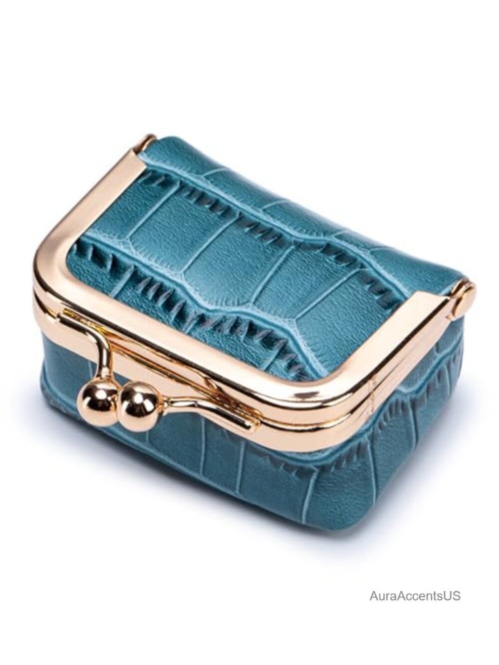 Genuine Leather Travel Jewelry Box with Kiss-Lock Clasp Portable Storage Case